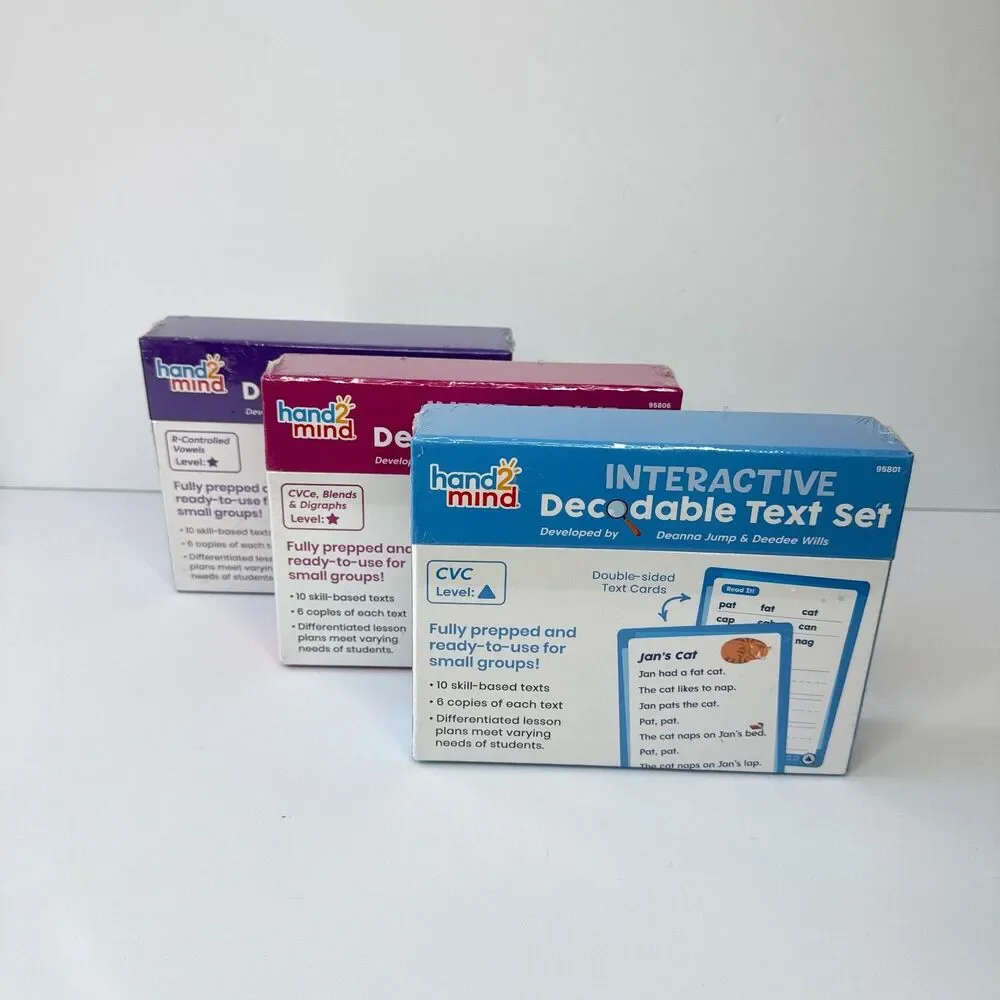 NEW Hand2Mind Interactive Decodable Text Set Lot of 3 Sealed CVC R-Controlled CV